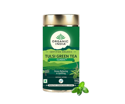 Organic INDIA Tulsi Green Tea Classic, Stress Relieving & Uplifting 100g