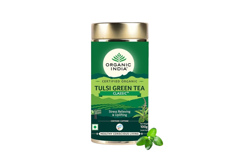 Organic INDIA Tulsi Green Tea Classic, Stress Relieving & Uplifting 100g